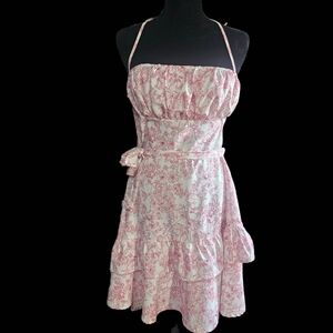 Floral Pink Strapless Dress